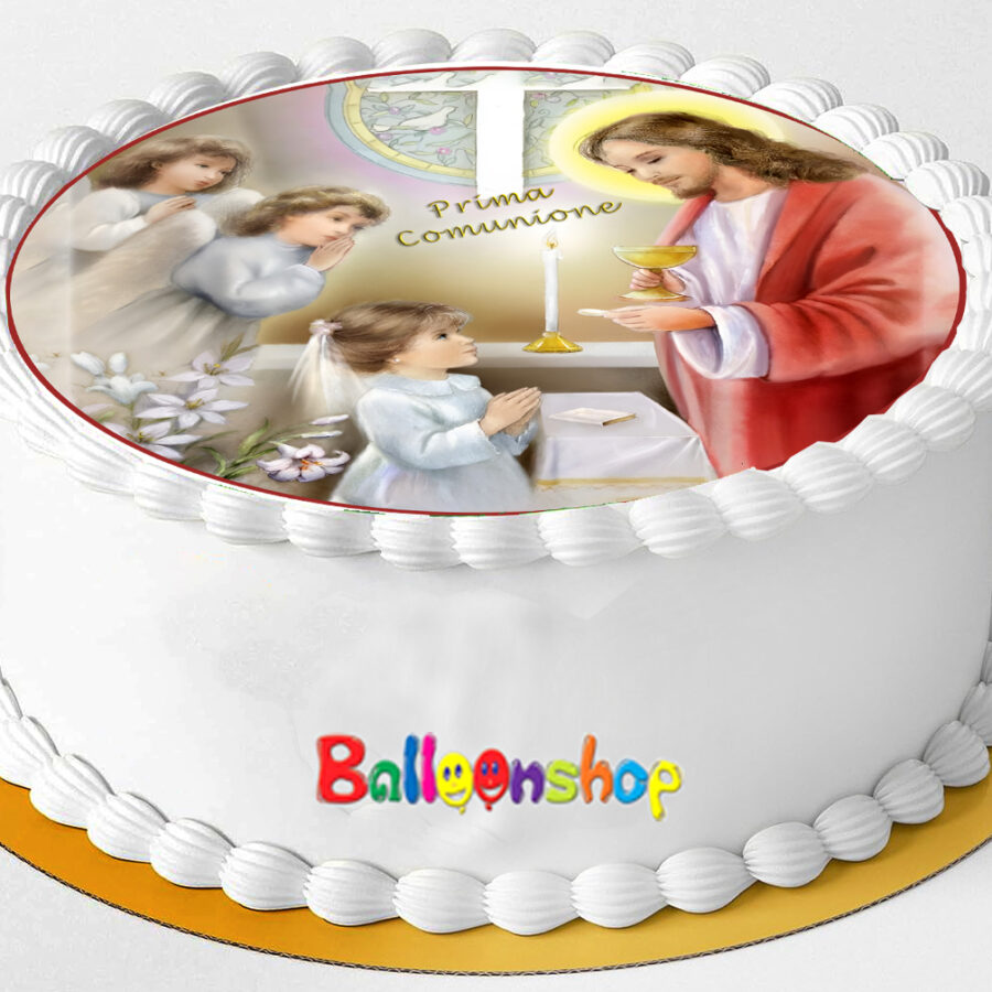 Cialda in ostia per torta tonda commestibile senza glutine PRIMA COMUNIONE, personalizzata con nome, disco, dolce, torte, cialde, ostie, cake topper, decorazioni, DL
