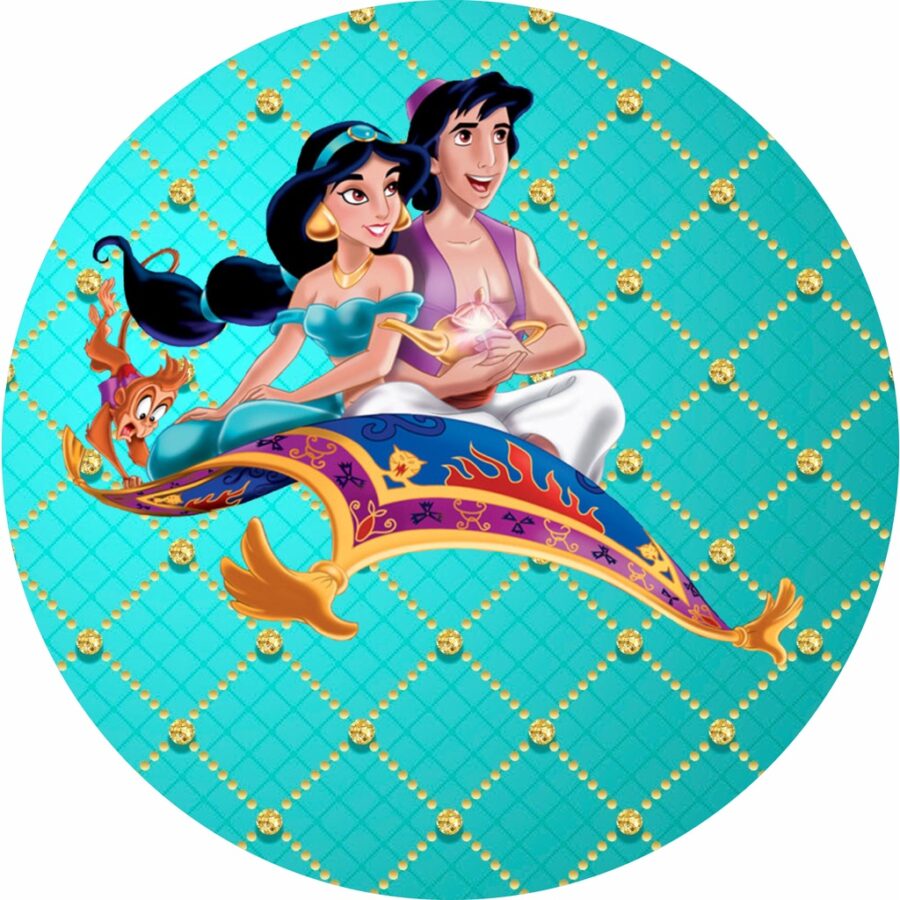 Cialda in ostia commestibile senza glutine per torta tonda ALADDIN DISNEY, personalizzata con nome, disco, dolce, torte, cialde, foglio, ostie, cake topper, decorazioni, AN