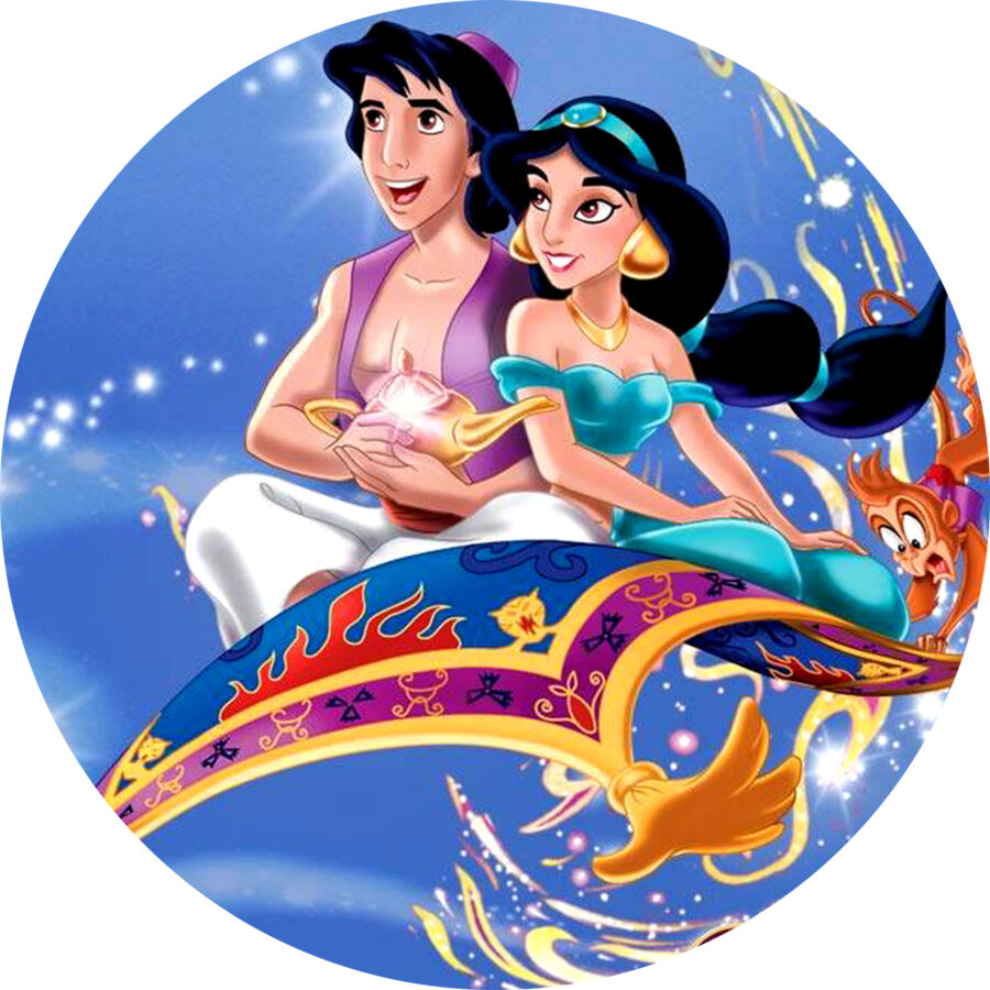Cialda in ostia commestibile per torta tonda ALADDIN DISNEY, personalizzata con nome, disco, dolce, torte, cialde, foglio, ostie, cake topper, decorazioni, AD