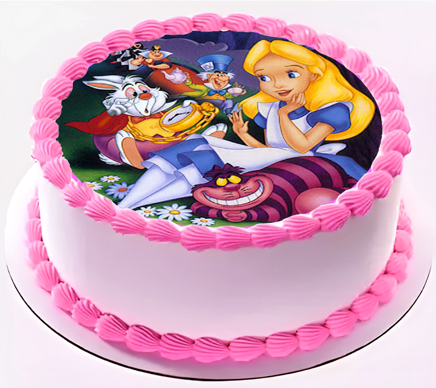Cialda ostia senza glutine per torta tonda, ALICE NEL PAESE DELLE MERAVIGLIE, personalizzata con nome, disco, dolce, torte, cialde, fogli, ostie, cake topper, decorazioni, AB