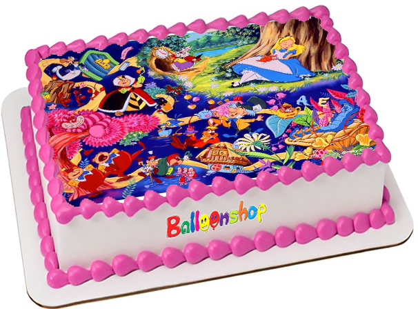 Cialda ostia senza glutine per torta rettangolare, ALICE NEL PAESE DELLE MERAVIGLIE, personalizzata con nome, disco, dolce, torte, cialde, fogli, ostie, cake topper, decorazioni, AE