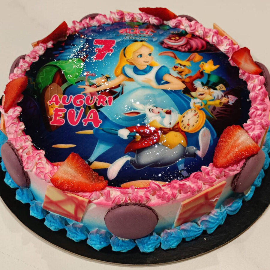 Cialda ostia senza glutine per torta tonda, ALICE NEL PAESE DELLE MERAVIGLIE, personalizzata con nome, disco, dolce, torte, cialde, fogli, ostie, cake topper, decorazioni, AD