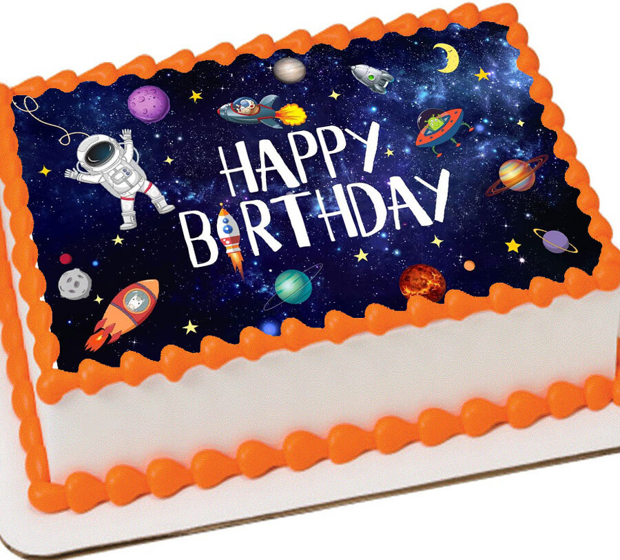 Cialda in ostia per torta rettangolare commestibile senza glutine, SPAZIO, ASTRONAUTA, PIANETI, personalizzata con nome, disco, dolce, torte, cialde, fogli, ostie, cake topper, decorazioni, BI