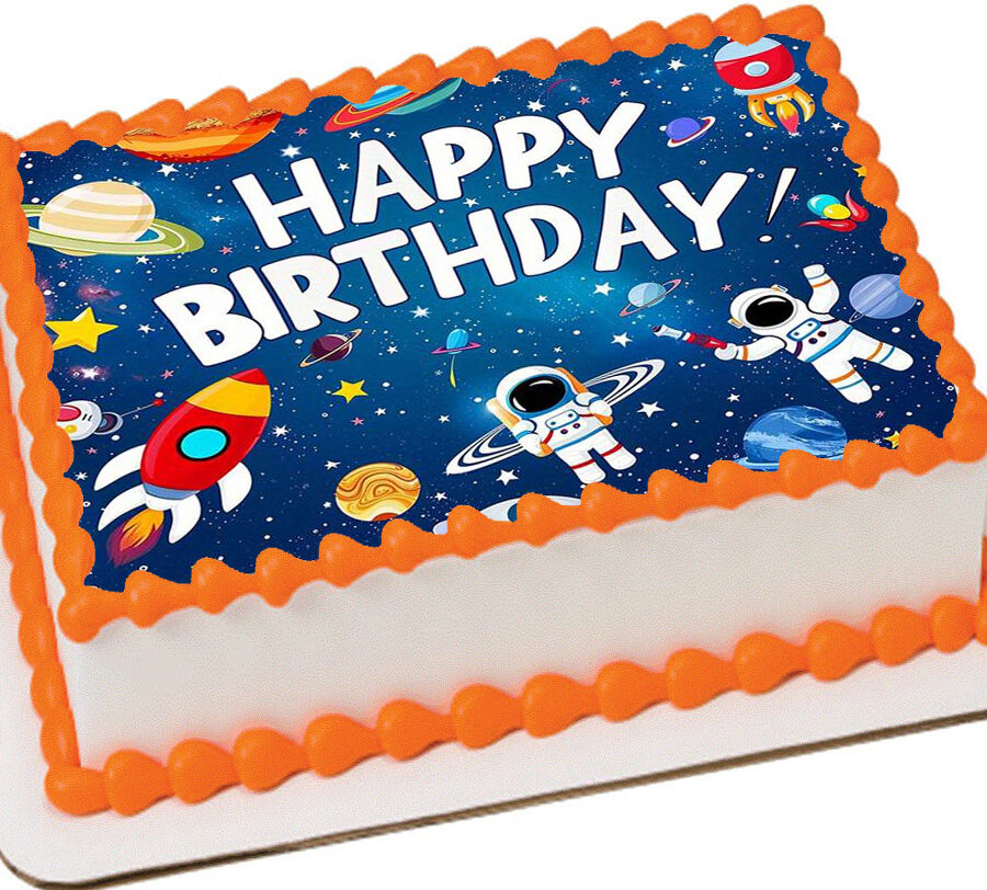 Cialda in ostia per torta rettangolare commestibile senza glutine, SPAZIO, ASTRONAUTA, PIANETI, personalizzata con nome, disco, dolce, torte, cialde, fogli, ostie, cake topper, decorazioni, BN
