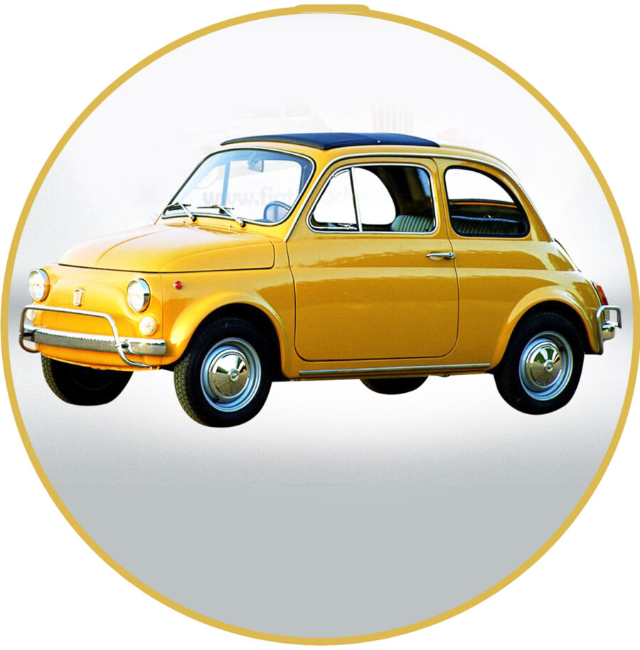 Cialda in ostia commestibile per torta tonda AUTO FIAT 500, personalizzata con nome, disco, dolce, torte, cialde, foglio, ostie, cake topper, decorazioni, AB