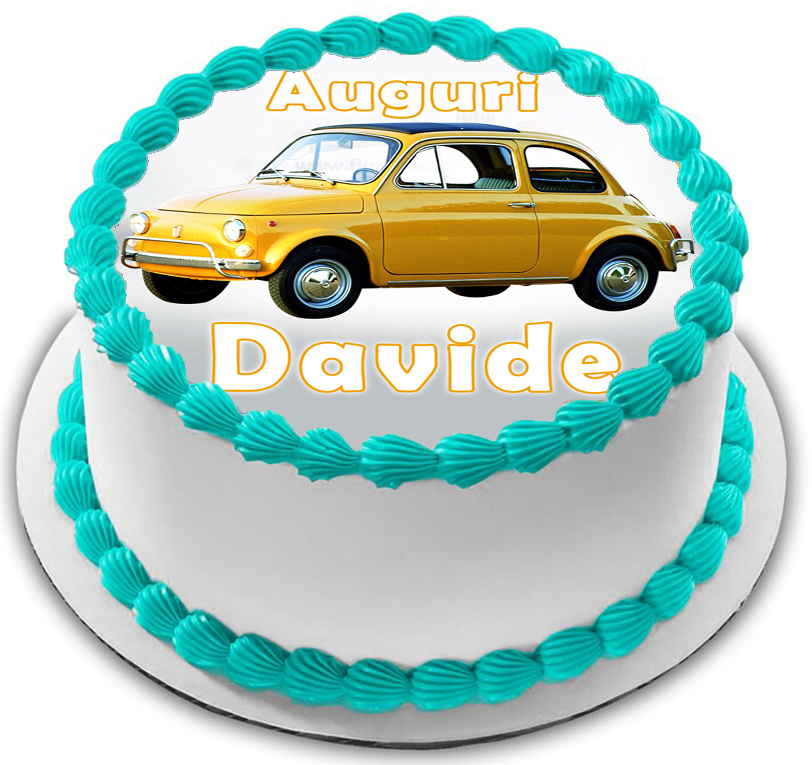 Cialda in ostia commestibile per torta tonda AUTO FIAT 500, personalizzata con nome, disco, dolce, torte, cialde, foglio, ostie, cake topper, decorazioni, AA