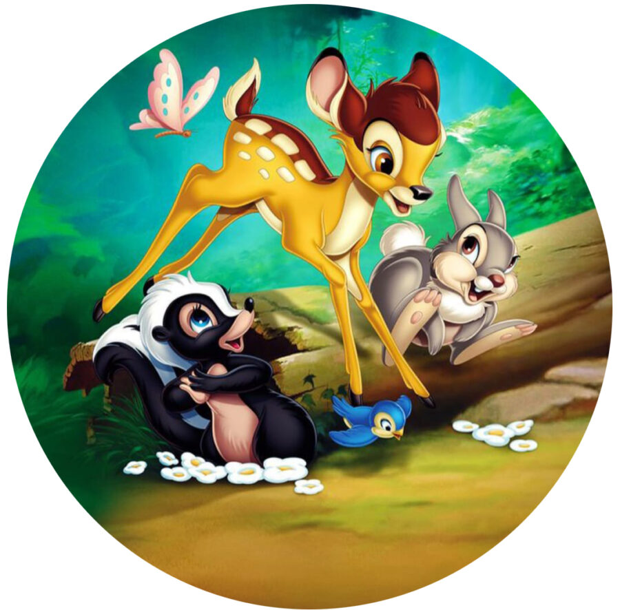 Cialda in ostia commestibile per torta tonda BAMBI DISNEY, CERBIATTO, personalizzata con nome, disco, dolce, torte, cialde, foglio, ostie, cake topper, decorazioni, BM