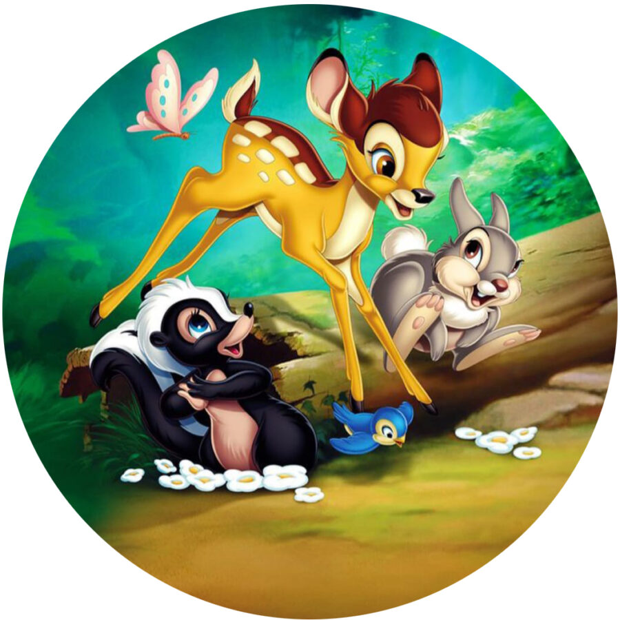 Cialda in ostia commestibile per torta tonda BAMBI DISNEY, CERBIATTO, personalizzata con nome, disco, dolce, torte, cialde, foglio, ostie, cake topper, decorazioni, BM