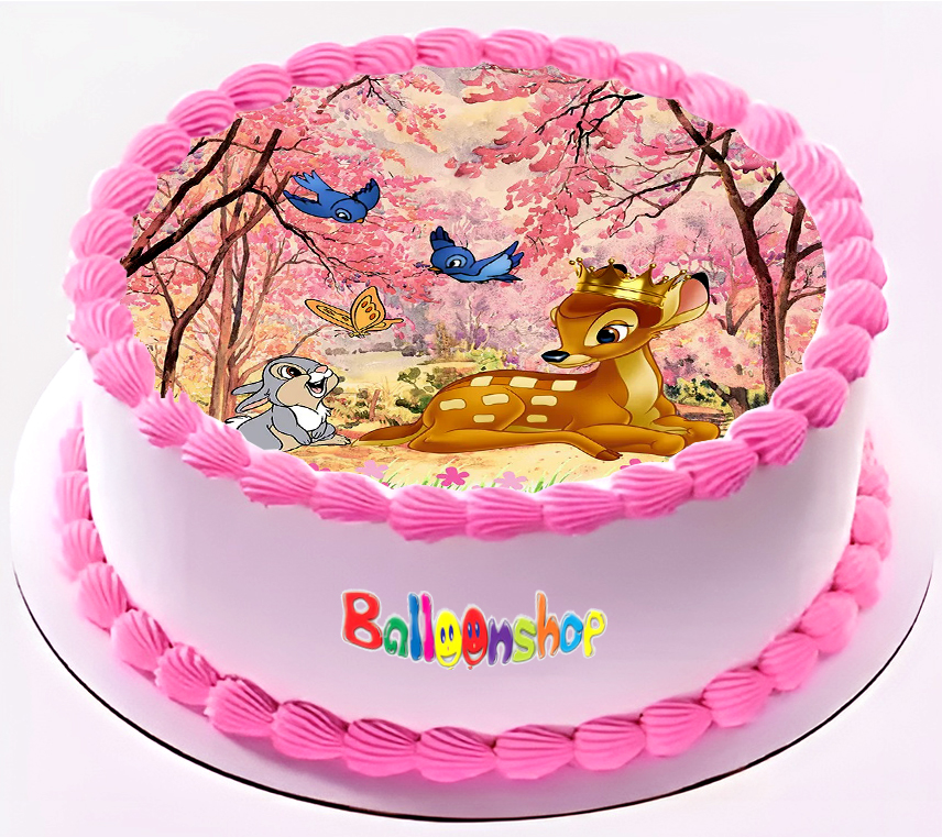 Cialda in ostia commestibile per torta tonda BAMBI DISNEY, CERBIATTO, personalizzata con nome, disco, dolce, torte, cialde, foglio, ostie, cake topper, decorazioni, BZ