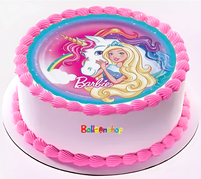 Cialda in ostia per torta tonda commestibile senza glutine, BARBIE UNICORNO, personalizzata con nome, disco, dolce, torte, cialde, fogli, ostie, cake topper, decorazioni, DE