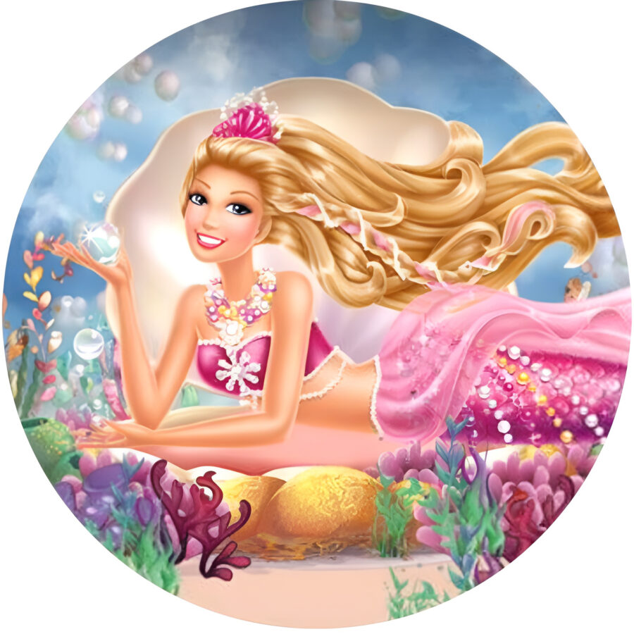 Cialda in ostia per torta tonda commestibile senza glutine, BARBIE SIRENA, personalizzata con nome, disco, dolce, torte, cialde, fogli, ostie, cake topper, decorazioni, DF