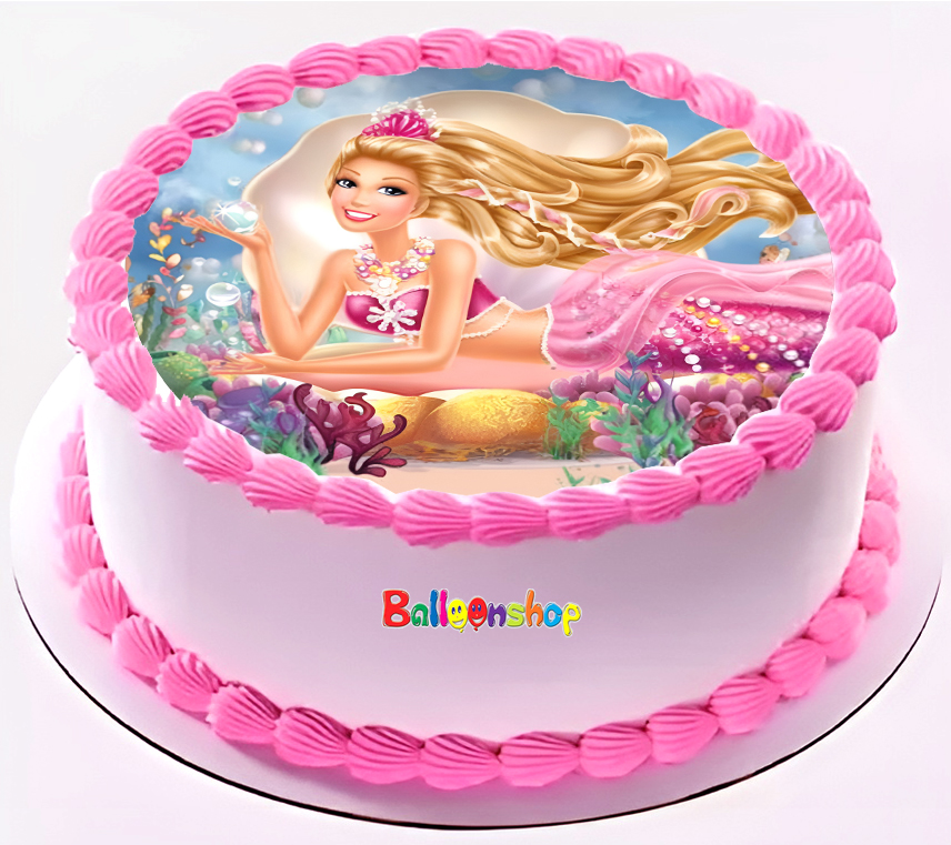 Cialda in ostia per torta tonda commestibile senza glutine, BARBIE SIRENA, personalizzata con nome, disco, dolce, torte, cialde, fogli, ostie, cake topper, decorazioni, DG