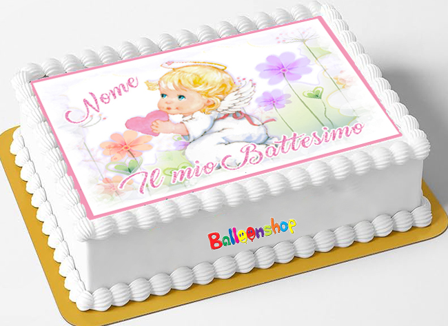 Cialda in ostia per torta rettangolare commestibile senza glutine BATTESIMO BIMBA, BAMBINA, personalizzata con nome, disco, dolce, torte, cialde, ostie, cake topper, decorazioni, AI