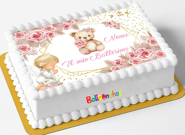 Cialda in ostia per torta rettangolare commestibile senza glutine BATTESIMO BIMBA, BAMBINA, personalizzata con nome, disco, dolce, torte, cialde, ostie, cake topper, decorazioni, AN