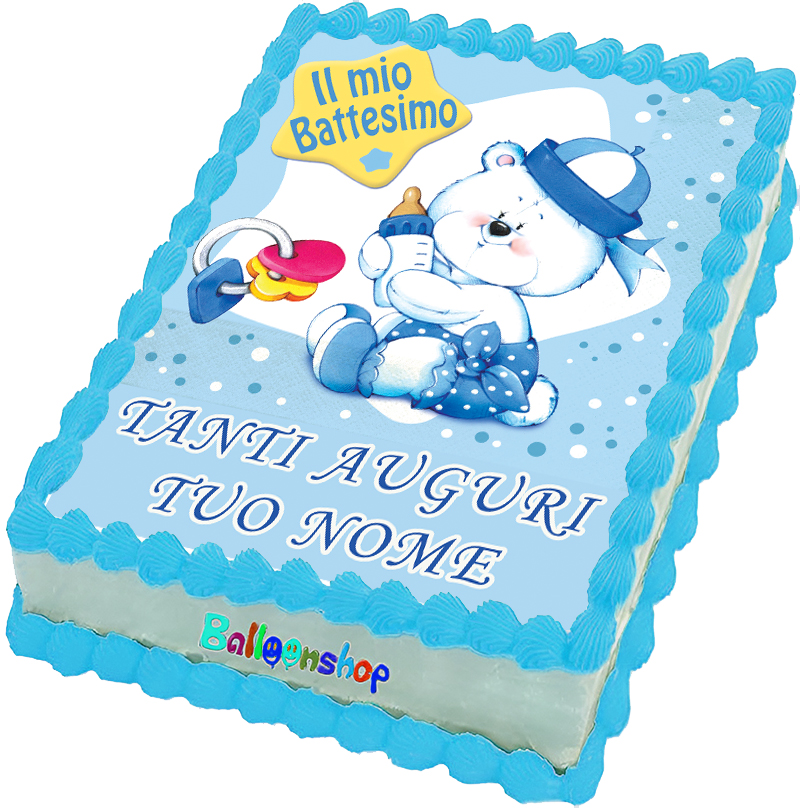 Cialda in ostia per torta rettangolare commestibile senza glutine BATTESIMO ORSETTO BIMBO, BAMBINO, personalizzata con nome, dolce, torte, cialde, ostie, cake topper, decorazioni, AA