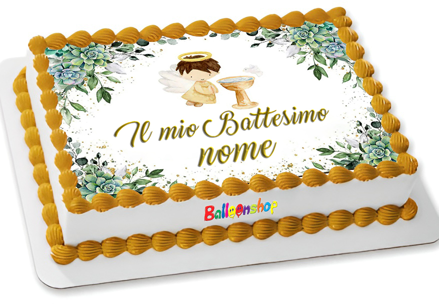 Cialda in ostia per torta rettangolare commestibile senza glutine BATTESIMO BIMBO, BAMBINO, personalizzata con nome, disco, dolce, torte, cialde, ostie, cake topper, decorazioni, AE