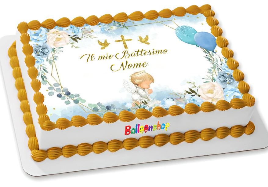 Cialda in ostia per torta rettangolare commestibile senza glutine BATTESIMO BIMBO, BAMBINO, personalizzata con nome, disco, dolce, torte, cialde, ostie, cake topper, decorazioni, AG