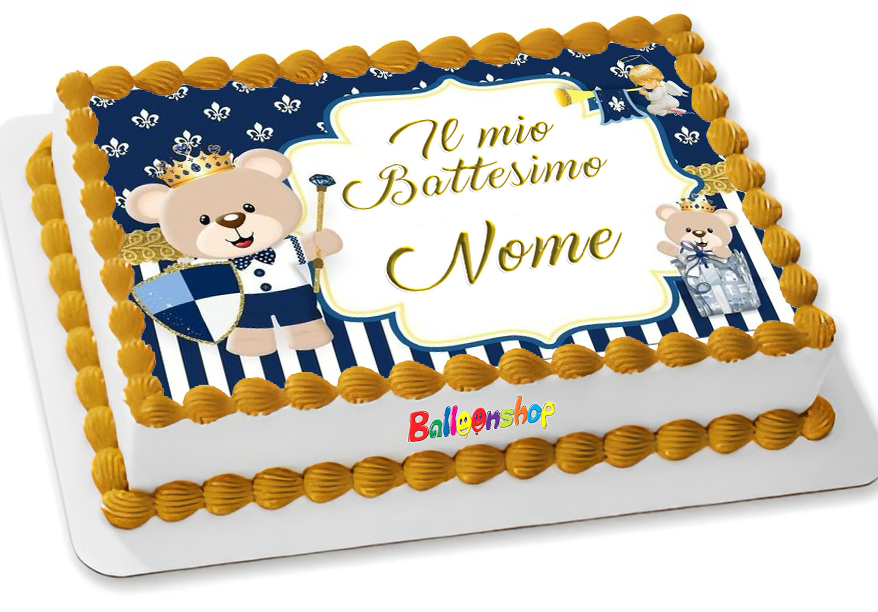 Cialda in ostia per torta rettangolare commestibile senza glutine BATTESIMO ORSETTO BIMBO, BAMBINO, personalizzata con nome, dolce, torte, cialde, ostie, cake topper, decorazioni, AH