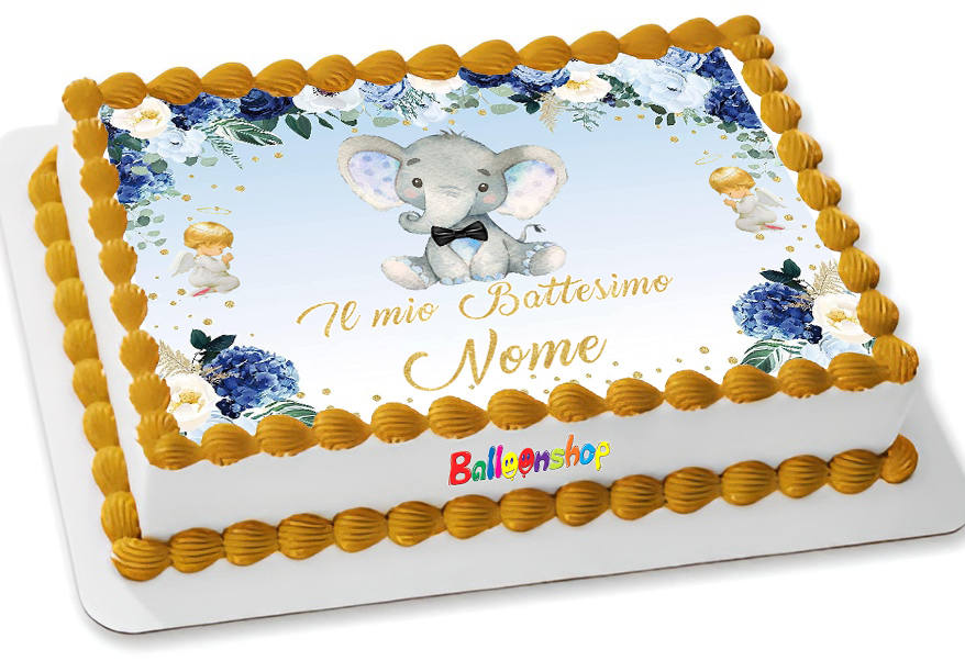 Cialda in ostia per torta rettangolare commestibile senza glutine BATTESIMO ELEFANTINO BIMBO, BAMBINO, personalizzata con nome, dolce, torte, cialde, ostie, cake topper, decorazioni, AN