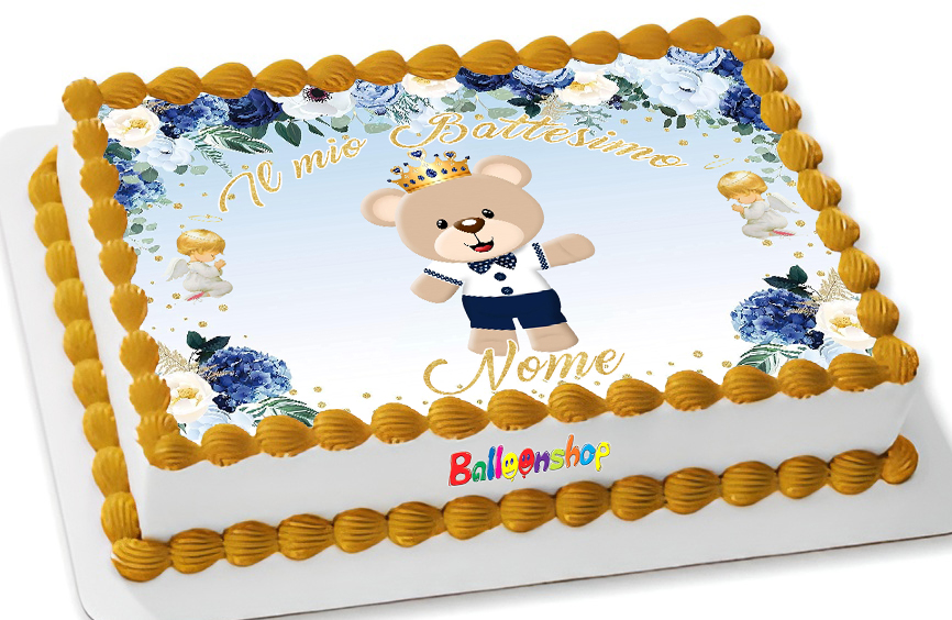 Cialda in ostia per torta rettangolare commestibile senza glutine BATTESIMO ORSETTO BIMBO, BAMBINO, personalizzata con nome, dolce, torte, cialde, ostie, cake topper, decorazioni, AS