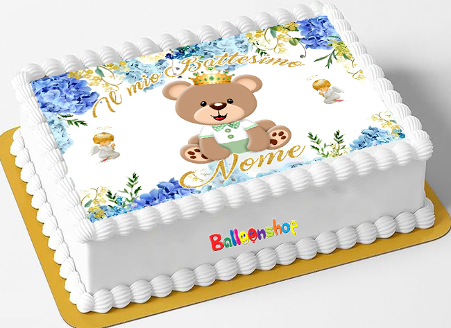 Cialda in ostia per torta rettangolare commestibile senza glutine BATTESIMO ORSETTO BIMBO, BAMBINO, personalizzata con nome, dolce, torte, cialde, ostie, cake topper, decorazioni, BC
