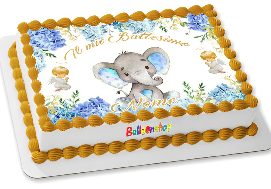 Cialda in ostia per torta rettangolare commestibile senza glutine BATTESIMO ELEFANTINO BIMBO, BAMBINO, personalizzata con nome, dolce, torte, cialde, ostie, cake topper, decorazioni, BE