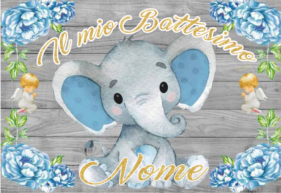 Cialda in ostia per torta rettangolare commestibile senza glutine BATTESIMO ELEFANTINO BIMBO, BAMBINO, personalizzata con nome, dolce, torte, cialde, ostie, cake topper, decorazioni, BG - immagine 2