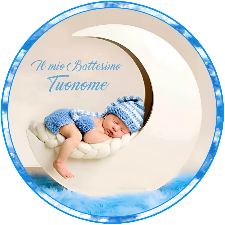Cialda in ostia per torta tonda commestibile senza glutine BATTESIMO BIMBO, BAMBINO, personalizzata con nome, dolce, torte, cialde, ostie, disco, cake topper, decorazioni, CC - immagine 2