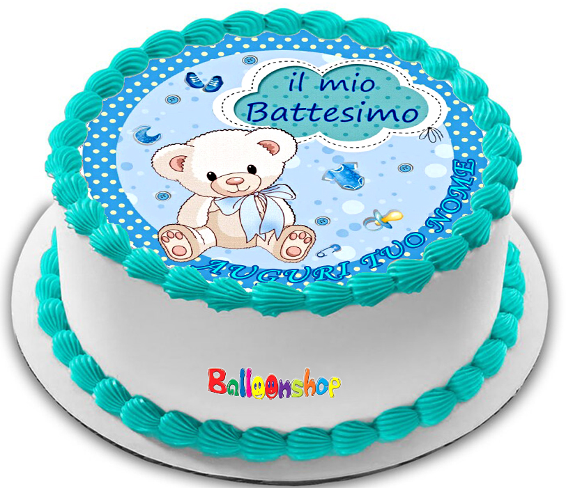 Cialda in ostia per torta tonda commestibile senza glutine BATTESIMO BIMBO ORSETTO, BAMBINO, personalizzata con nome, dolce, torte, cialde, ostie, disco, cake topper, decorazioni, BR