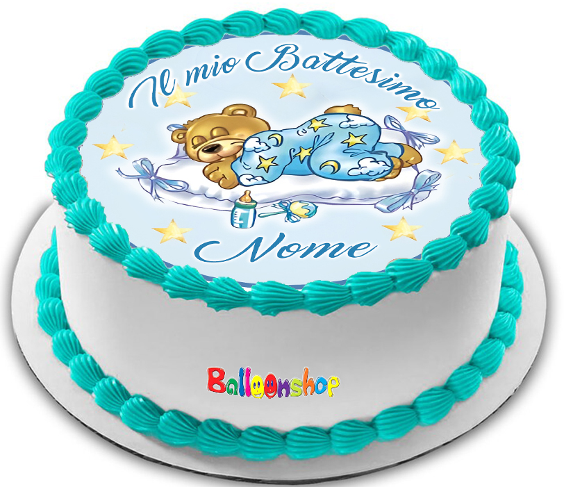 Cialda in ostia per torta tonda commestibile senza glutine BATTESIMO BIMBO ORSETTO, BAMBINO, personalizzata con nome, dolce, torte, cialde, ostie, disco, cake topper, decorazioni, BS