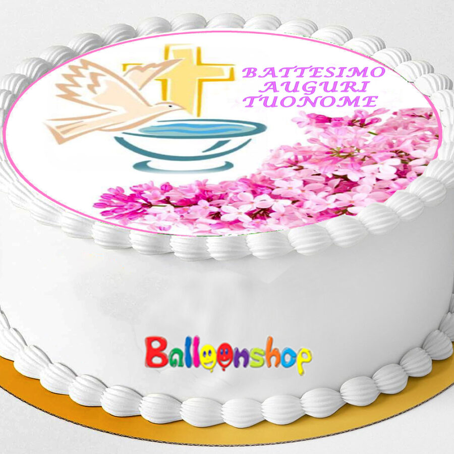 Cialda in ostia per torta tonda commestibile senza glutine BATTESIMO BIMBA, BAMBINA, personalizzata con nome, dolce, torte, cialde, disco, ostie, cake topper, decorazioni, BB
