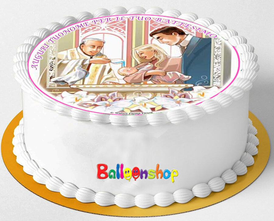 Cialda in ostia per torta tonda commestibile senza glutine BATTESIMO BIMBA, BAMBINA, personalizzata con nome, dolce, torte, cialde, disco, ostie, cake topper, decorazioni, BA