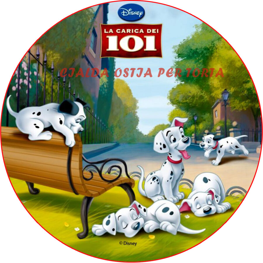 Cialda ostia per torta senza glutine tonda, CARICA DEI 101, CANI, personalizzata con nome, disco, dolce, torte, cialde, foglio, ostie, cake topper, decorazioni, AE