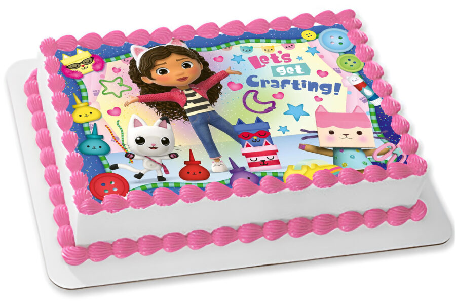 Cialda in ostia per torta rettangolare commestibile senza glutine, LA CASA DELLE BAMBOLE DI GABBY, personalizzata con nome, disco, dolce, torte, cialde, fogli, ostie, cake topper, decorazioni, AU