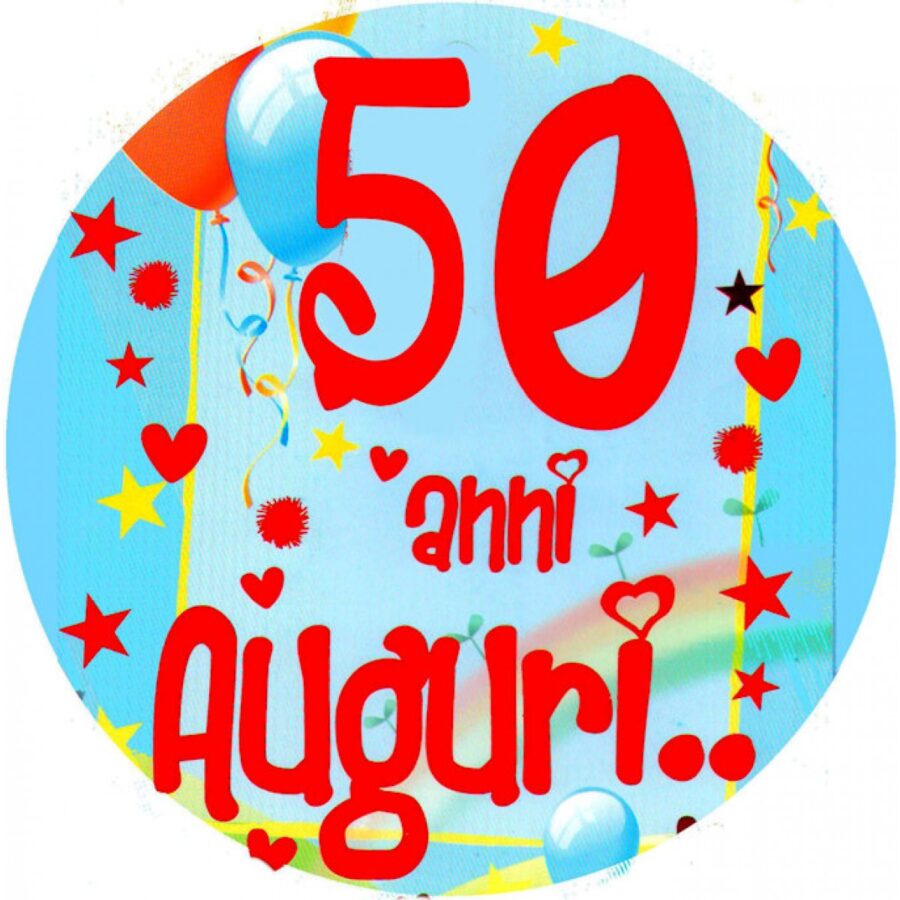 Cialda in ostia per torta tonda commestibile senza glutine, 50 ANNI, COMPLEANNO, personalizzata con nome, disco, dolce, torte, cialde, fogli, ostie, cake topper, decorazioni, LB