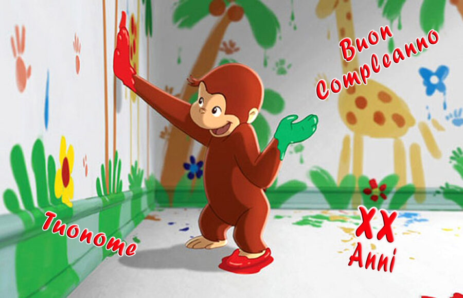 Cialda in ostia per torta rettangolare commestibile senza glutine, CURIOSO COME GEORGE, SCIMMIETTA, personalizzata con nome, disco, dolce, torte, cialde, fogli, ostie, cake topper, decorazioni, AN