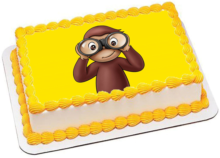 Cialda in ostia per torta rettangolare commestibile senza glutine, CURIOSO COME GEORGE, SCIMMIETTA, personalizzata con nome, disco, dolce, torte, cialde, fogli, ostie, cake topper, decorazioni, BN