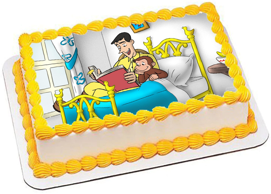 Cialda in ostia per torta rettangolare commestibile senza glutine, CURIOSO COME GEORGE, SCIMMIETTA, personalizzata con nome, disco, dolce, torte, cialde, fogli, ostie, cake topper, decorazioni, BS