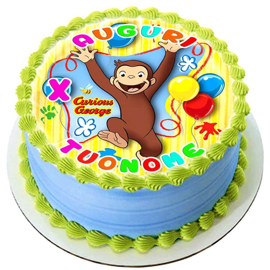 Cialda in ostia per torta tonda commestibile senza glutine, CURIOSO COME GEORGE, SCIMMIETTA, personalizzata con nome, disco, dolce, torte, cialde, fogli, ostie, cake topper, decorazioni, BU