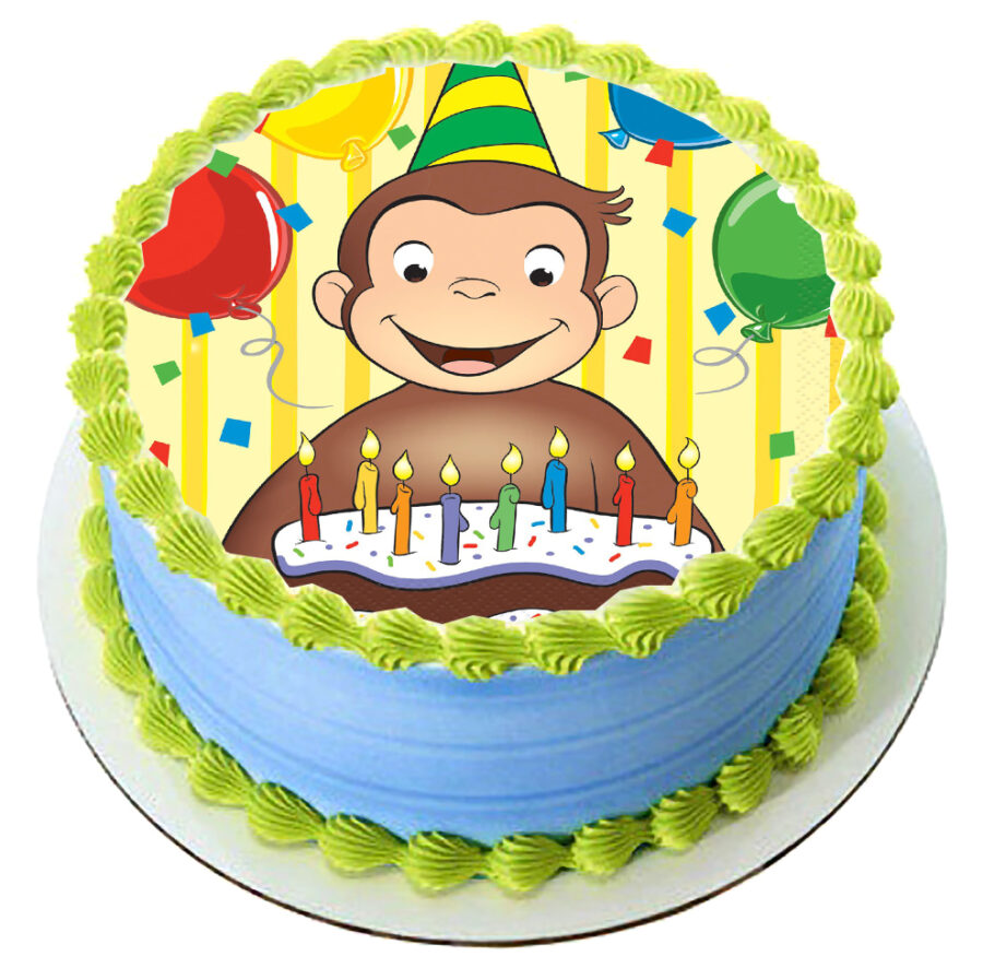 Cialda in ostia per torta tonda commestibile senza glutine, CURIOSO COME GEORGE, SCIMMIETTA, personalizzata con nome, disco, dolce, torte, cialde, fogli, ostie, cake topper, decorazioni, BZ