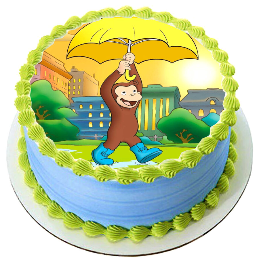 Cialda in ostia per torta tonda commestibile senza glutine, CURIOSO COME GEORGE, SCIMMIETTA, personalizzata con nome, disco, dolce, torte, cialde, fogli, ostie, cake topper, decorazioni, CB