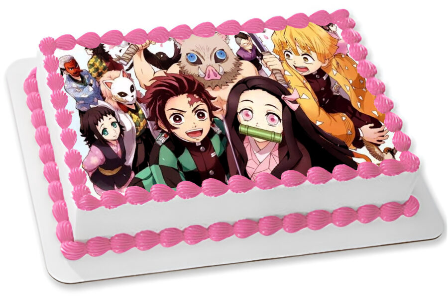 Cialda in ostia per torta rettangolare commestibile senza glutine, DEMON SLAYER, personalizzata con nome, disco, dolce, torte, cialde, fogli, ostie, cake topper, decorazioni, BS