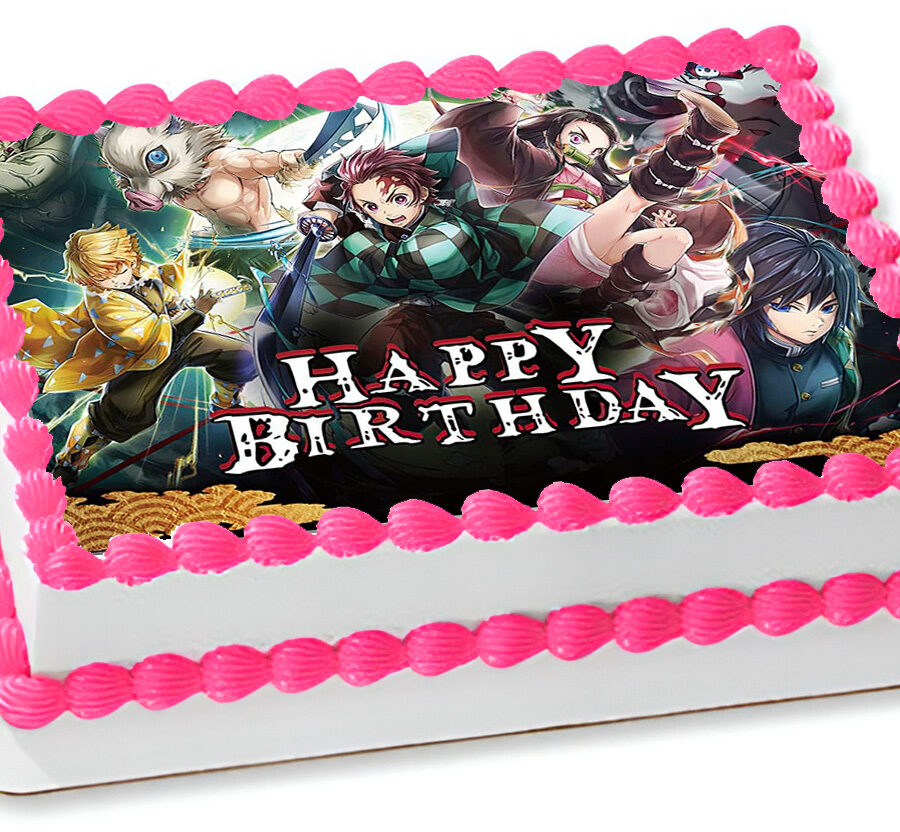 Cialda in ostia per torta rettangolare commestibile senza glutine, DEMON SLAYER, personalizzata con nome, disco, dolce, torte, cialde, fogli, ostie, cake topper, decorazioni, BU