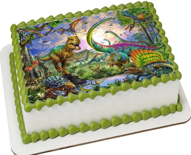 Cialda ostia commestibile per torta rettangolare, DINOSAURI, DINOSAURO, T-REX, personalizzata con nome, disco, dolce, torte, cialde, foglio, ostie, cake topper, decorazioni, AC