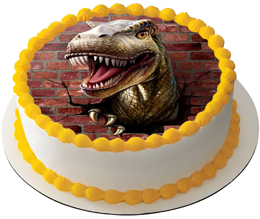 Cialda ostia senza glutine per torta tonda, DINOSAURI, DINOSAURO, T-REX, personalizzata con nome, disco, dolce, torte, cialde, foglio, ostie, cake topper, decorazioni, AQ