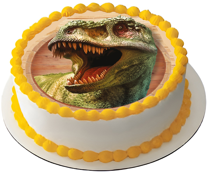 Cialda ostia senza glutine per torta tonda, DINOSAURI, DINOSAURO, T-REX, personalizzata con nome, disco, dolce, torte, cialde, foglio, ostie, cake topper, decorazioni, AU