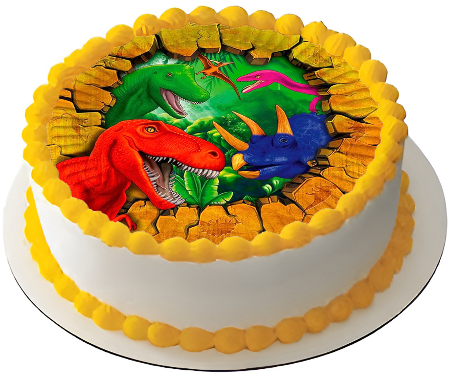 Cialda ostia senza glutine per torta tonda, DINOSAURI, DINOSAURO, T-REX, personalizzata con nome, disco, dolce, torte, cialde, foglio, ostie, cake topper, decorazioni, AV