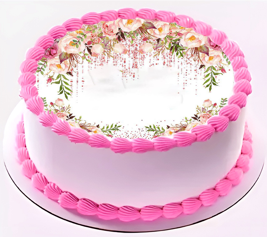 Cialda ostia senza glutine per torta tonda, CORNICE FIORI, ROSE, personalizzata con nome, disco, dolce, torte, cialde, ostie, cake topper, decorazioni, AG