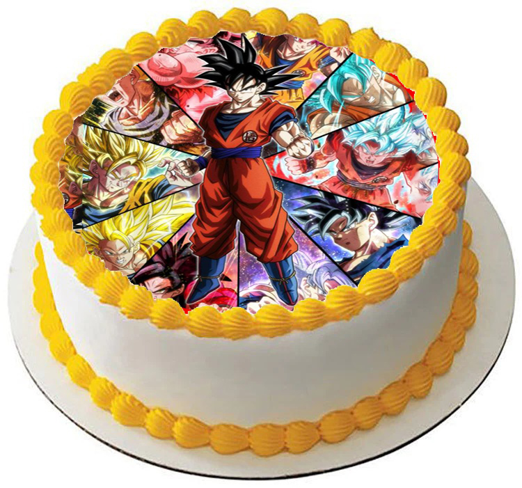Cialda ostia senza glutine per torta tonda, DRAGON BALL Z, GOKU, personalizzata con nome, disco, dolce, torte, cialde, ostie, cake topper, decorazioni, GR