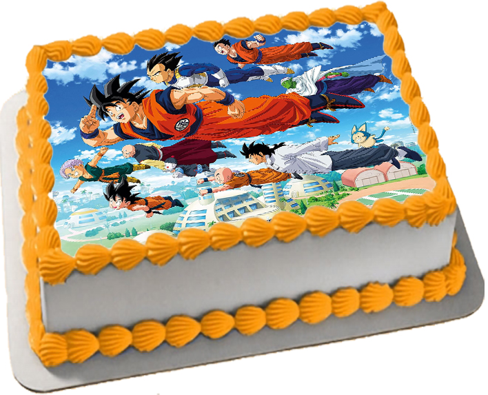 Cialda ostia senza glutine per torta rettangolare, DRAGON BALL Z, GOKU, personalizzata con nome, disco, dolce, torte, cialde, ostie, cake topper, decorazioni, HD